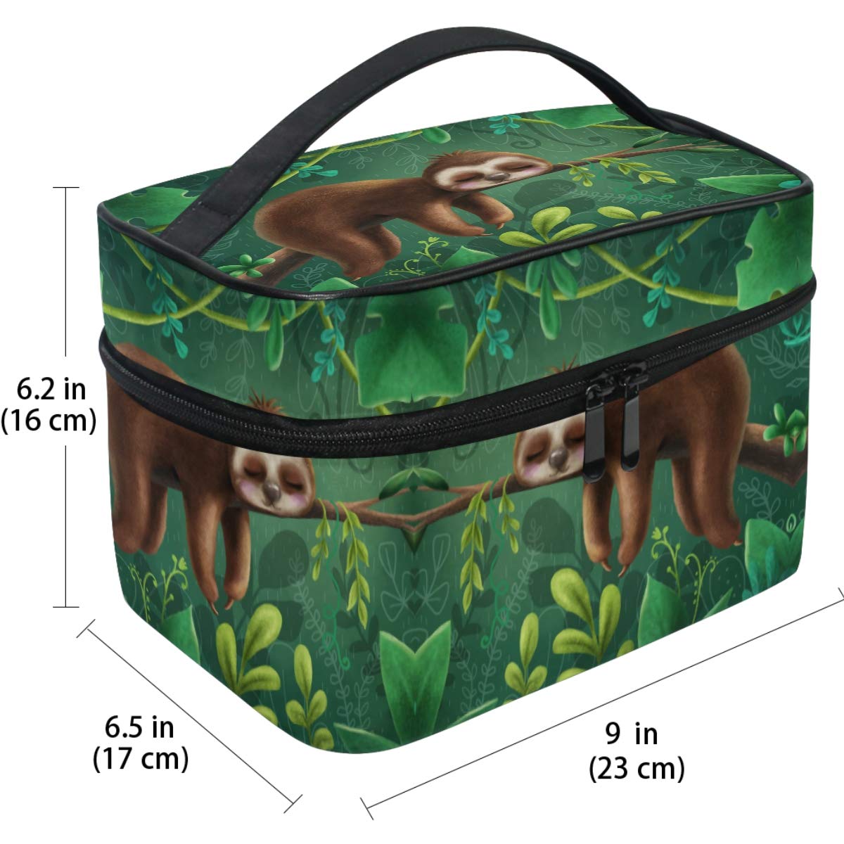 Travel Cosmetic Bag Cute Jungle Tree Sloth Makeup Train Case Carrying Portable Zip Travel Cosmetic Brush Bag Storage Organizer Large for Girls Women
