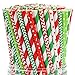 Cooraby 200 Pieces Christmas Paper Straws Biodegradable Drinking Stripe Bicolor Stripe Dot Chevron Straw Mix for Wedding Supplies and Party Favors, 8 Style (Red and Green)