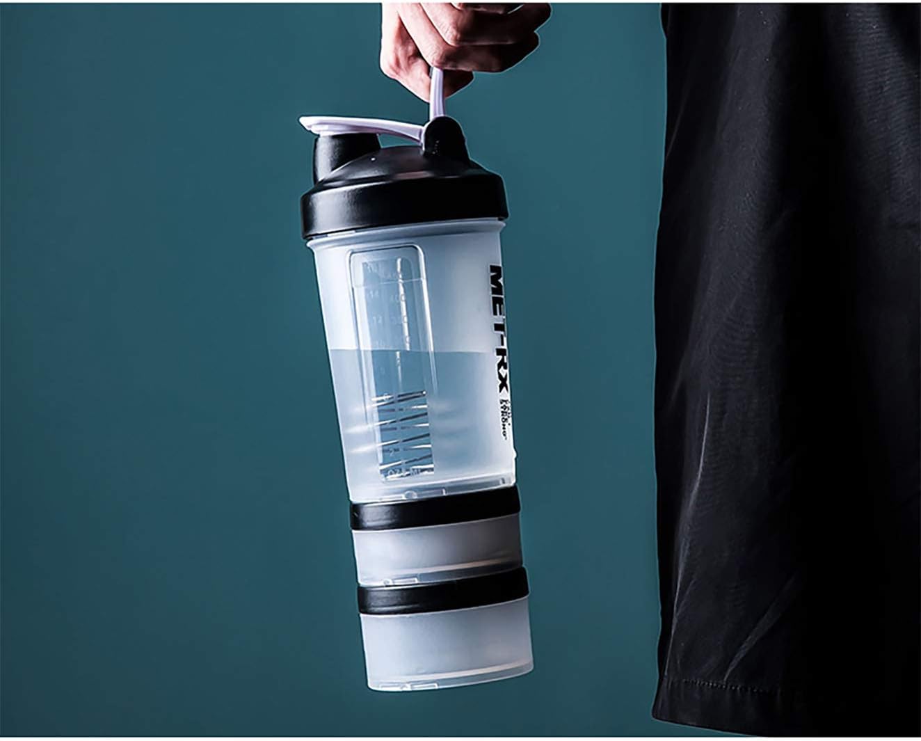 Lioaah Protein Shaker Bottle with 2 Containers,Fitness Cup for Shakes Bottle BPA Free Sports Leakproof Bottle (16 oz,black)