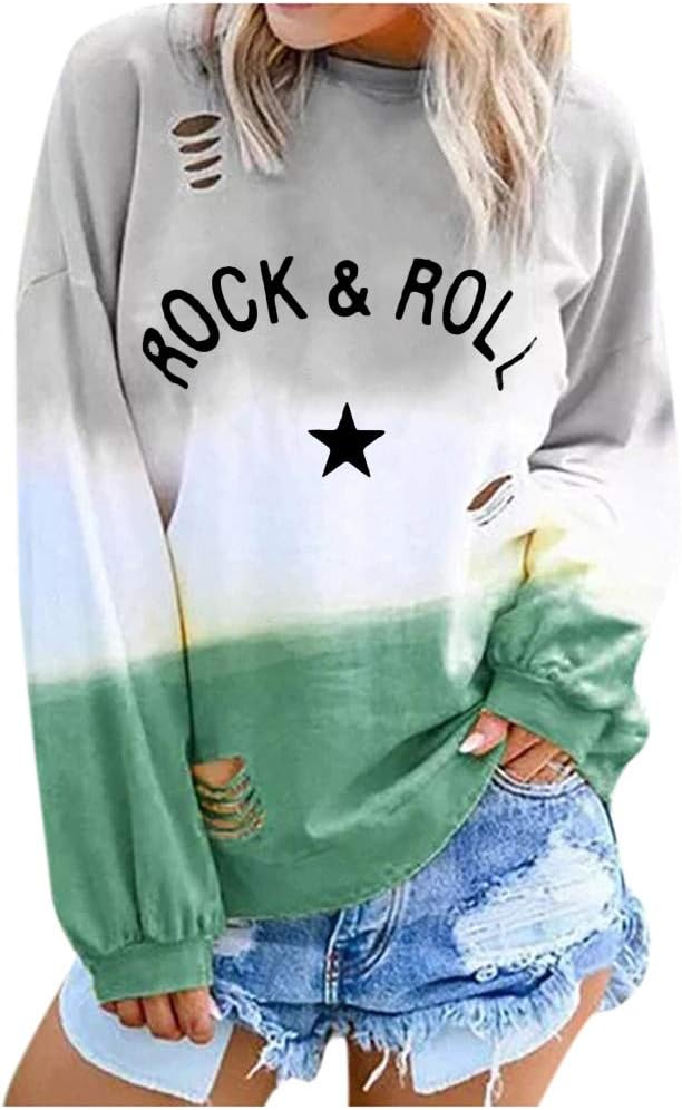 Women's Sweatshirt Fashion Letter Gradual Long Sleeve Long Sleeve Round Neck Shirt Blouses Loose Casual Pullover