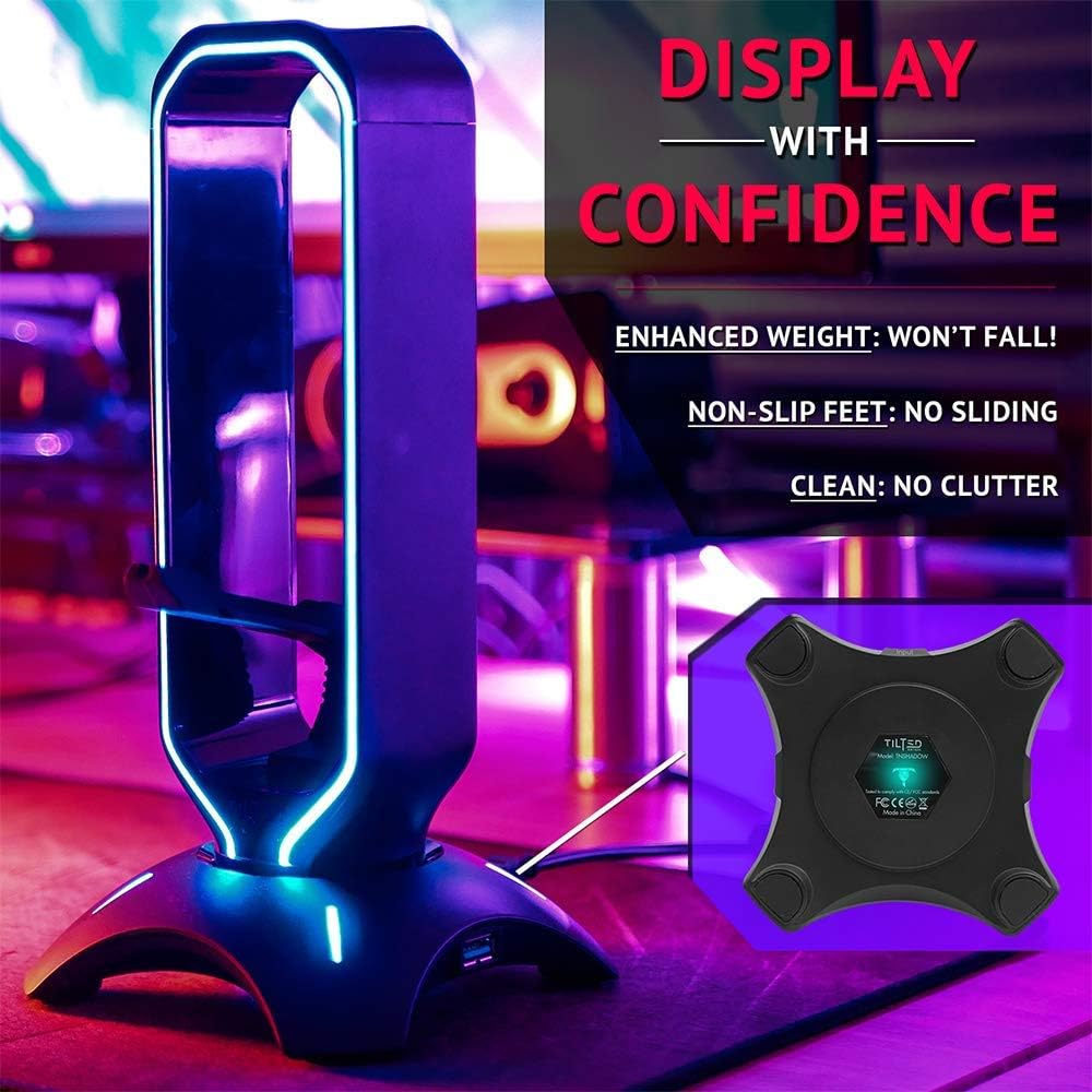 Tilted Nation RGB Headset Stand and Gaming Headphone Display with Mouse Bungee Cord Holder with USB 3.0 HUB for Wired or Wireless Headsets for Xbox, PS4, PC: Computers & Accessories