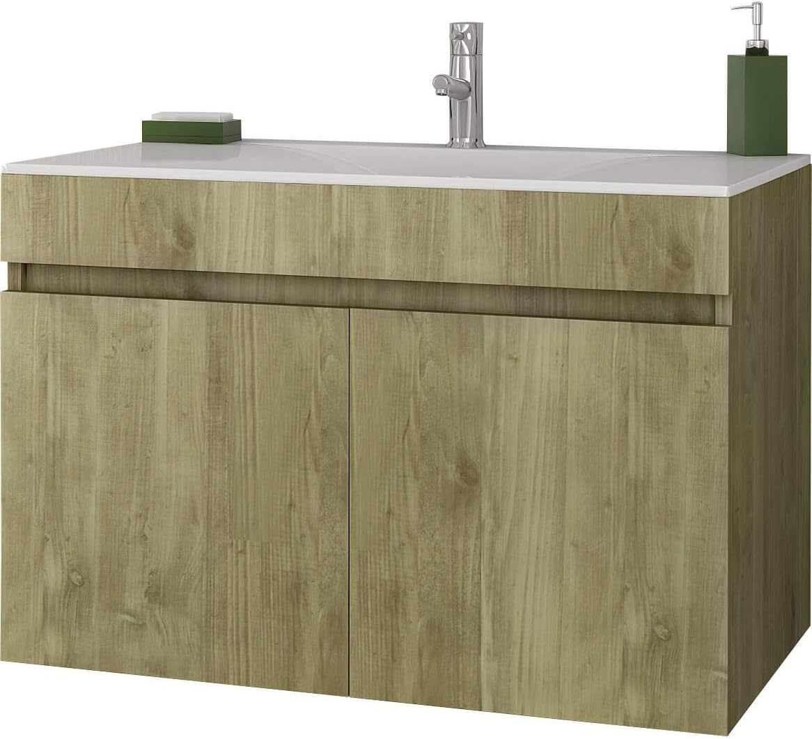 Amazon Com 30 3 Quinn Wall Mounted Gold Oak Bathroom Vanity 2 Doors With Integrated Washbasin Kitchen Dining