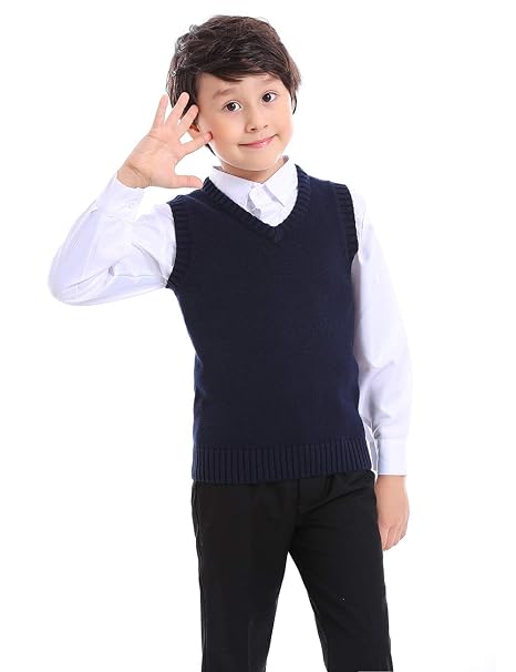 Chaleco de Punto Niño Niña Jersey Estudiantes Suéter Ropa Uniforme Escolar  con Cuello V sin Mangas Basico Estilo Niña Ropa futakuchi-hakata.com