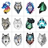 WYUEN 12 PCS/lot Wolf Temporary Tattoo Sticker for Women Men Fashion Body Art Adults Waterproof Hand Fake Tatoo 9.8X6cm W12-01