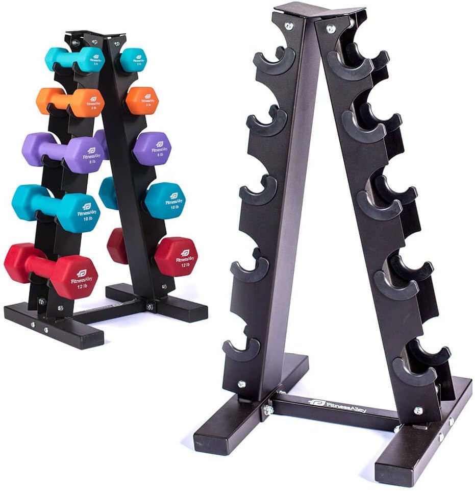 Fitness Alley Steel Dumbbell Rack - 5 Tier Weight Holder & 5 Tier Weight Rack Dumbbell Stand - Dumbbell Holder - Dumbbell Rack Stand (5 Tier Rack & 3, 5, 8, 10, 12 lbs Dumbbells) : Sports & Outdoors