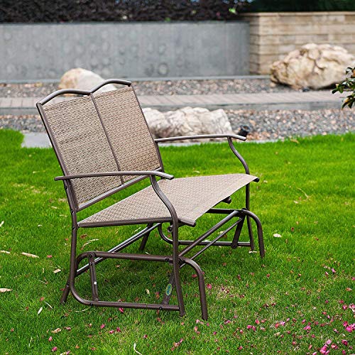 SunLife Outdoor Swing Glider 2 Person, Patio Furniture Loveseat Bench Rocking Chair with Brown Rattan Wicker Seatback - Thumbnail 7