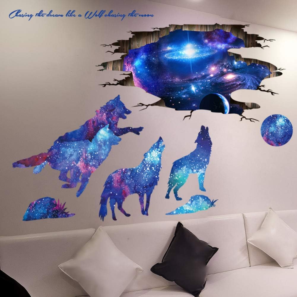 Wandtattoos Wandbilder 3d Wandtattoo Mond Mit Wolfe Wolf Sticker Aufkleber Bild Deko Vinyl Tapete Neu Mobel Wohnen