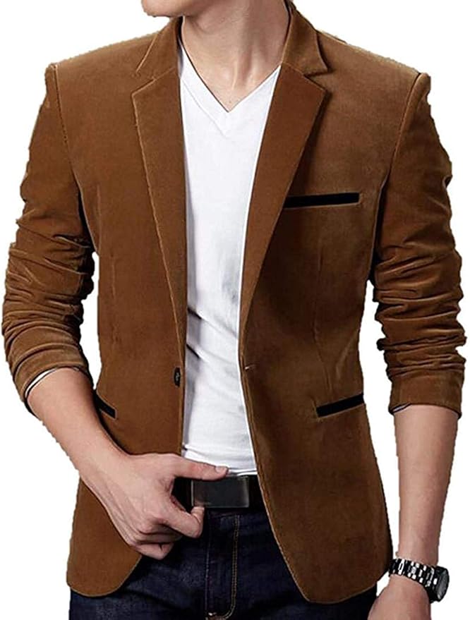 Men Casual Blazer Suit One Button Slim Fit Corduroy Jacket Coat Amazon