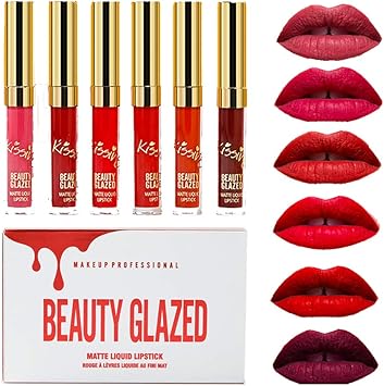 Nouveau Beauty Glazed Set De 6 Rouges à Lèvres Mattes Sans Transfert Vegan Et Cruelty Free Camaïeu De Rouges Léger à Intense Rouges à Lèvres Hyper