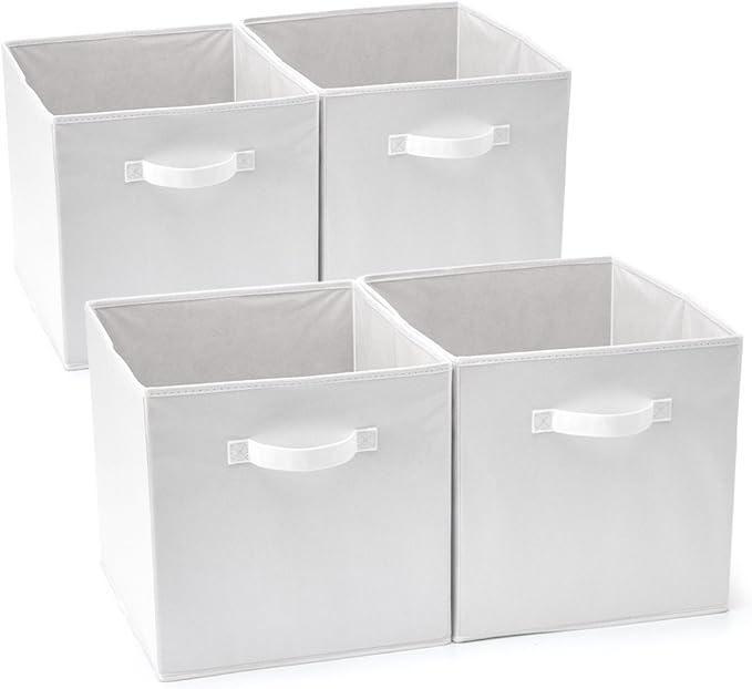 EZOWare Set of 4 Foldable Storage Cubes, Fabric Organiser for Home, Bedroom, Nursery Office