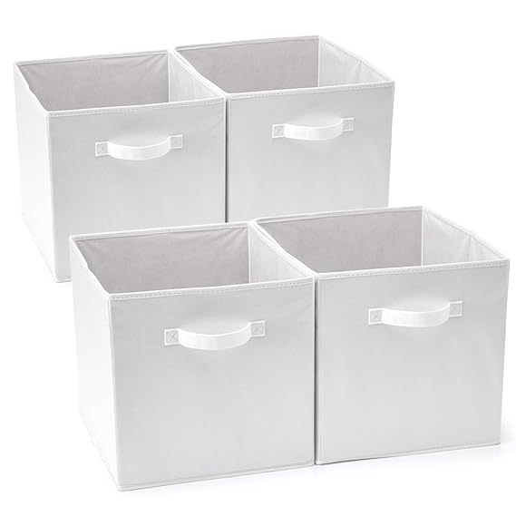 EZOWare Caja de Almacenaje x 4 unidades, Almacenaje Juguetes, Caja para Ropa,Color Blanco