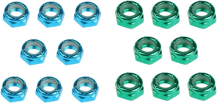 T TOOYFUL 16pcs Skateboard Wheel Axle Nuts for Longboard Trucks, Carbon Steel, Green&Blue Color