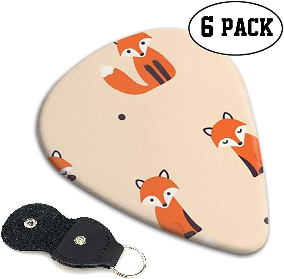 Vintage Cute Little Red Fox Guitar Picks Gift Set(6 Pack Includes Thin Medium Heavy) with Leather Pick Holde