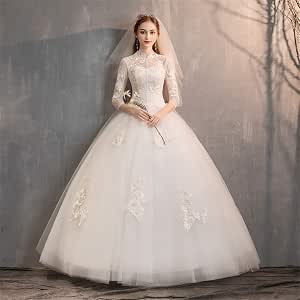 Amazon.com: Vestido de novia calado de encaje de manga larga vestido de  mujer de manga larga vestido de manga larga (color: blanco, tamaño: L) :  Ropa, Zapatos y Joyería
