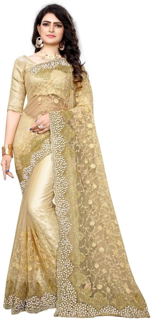 Priyanka Trends saree net yellow goldengolden(yellow) color embroidery for women collection