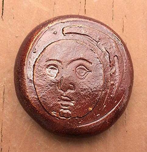 SUN / MOON FACE Pocket Stone - Ceramic - Copper Adventure Art Glaze - Inspirational Art Piece by Inner Art Peace
