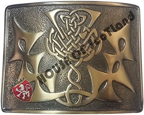 Men's Scottish Thistle Kilt Belt Buckle Antique Finish/Highland Belts Round Buckles Swirl Celtic Knot Beige