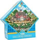 MasterPieces Barnyard Menagerie Barn with Animals Diamond Shaped Jigsaw Puzzle by Bonnie White, 500-Piece