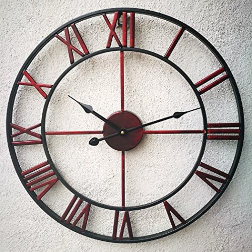 Oversized Roman Numeral Wall Clock, Eruner European Retro Handmade Industrial Large Decorative 3D Metal Clock Non-Ticking European for Kitchen Living Room Cafe Restaurant Decor Red 18.5โ