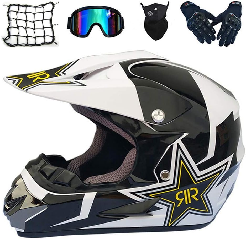 IKHNGLE Cross Helmet Off-Road Dirt Bike Motocross Helmet MX Motorcycle Helmet ATV Scooter ATV Helmet D.O.T Certified Rockstar (Free eyepieces + Gloves + Masks+ Motorcycle net) Matte
