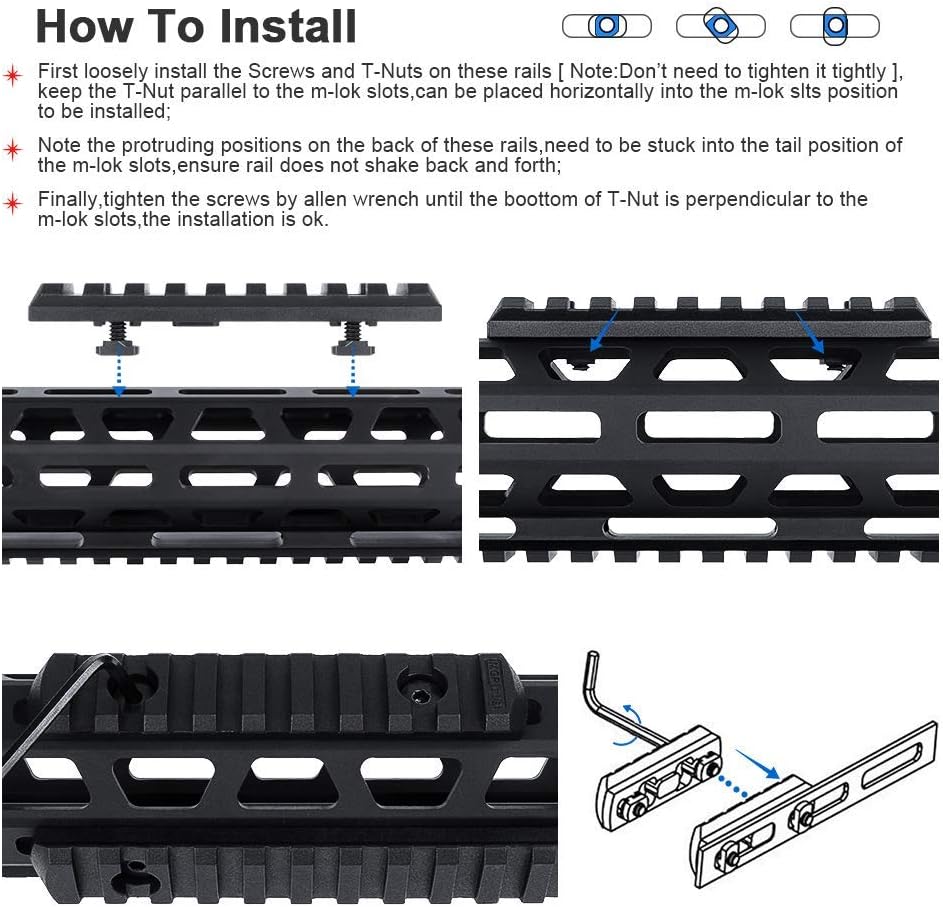 5Packs Polymer M-Lok Picatinny Rail, 5-Slot 7-Slot 9-Slot 11-Slot 13-Slot Lightweight Rail Section Accessories with 10 T-Nuts, 10 Screws and 1 Pcs Wrench (Black) : Sports & Outdoors