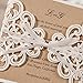 WISHMADE 5.9 x 5.9 Inch 50PCS White Laser Cut Wedding Invitations Pocket with Envelopes and Bowknot Blank Kraft Paper Invitation for Engagement Quinceanera wedding invite