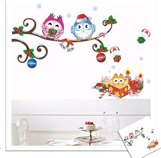 SFSDF Animal Navidad Dibujos Animados Búho Pegatinas de Pared Regalo