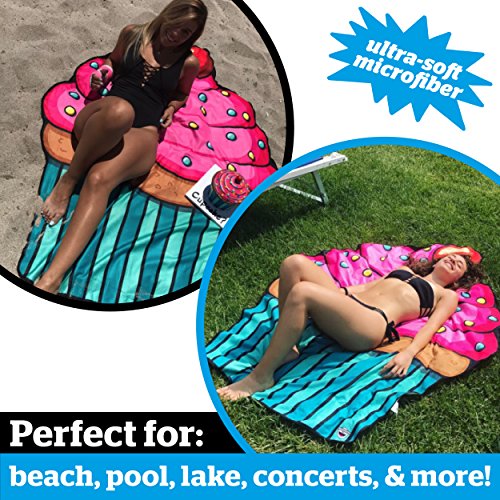 image for BigMouth Inc Giant Pink Frosted Cupcake Beach Blanket, Oversized Beach