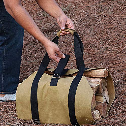 Supersized Firewood Log Carrier - Durable Canvas Wood Stove Tote Bag, Heavy Duty Wood Holder with Hook and Loop for Fireplaces Camping Beaches Landscaping