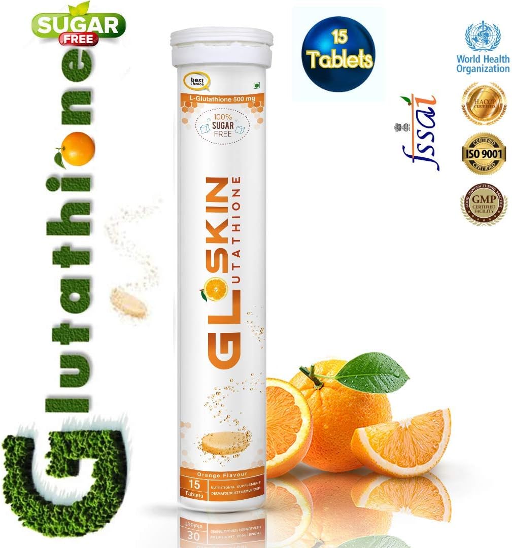 Gloskin Glutathione L-Glutathione Young and Beauty Whitening and Vitamin C Effervecent 15 Tablet -Anti-Aging, Anti Oxidant, Skin Whitening (500 mg)