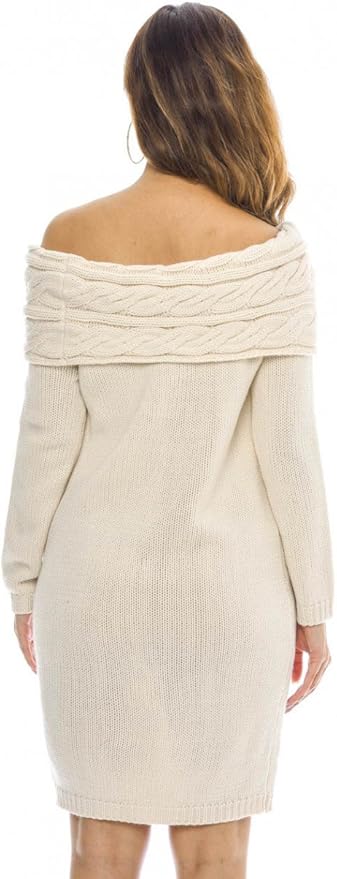 cream off the shoulder sweater dress