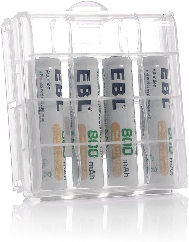 EBL 4 Pack 800mAh AAA Rechargeable Batteries with Battery Storage Case