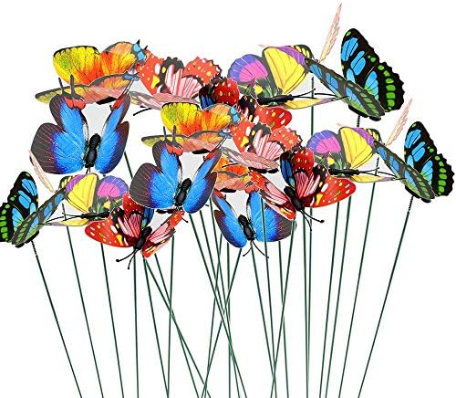 Hdecor Butterfly Garden Ornaments &amp; Patio Decor Butterfly Party Supplies for Garden Yard Planter Colorful Whimsical Butterfly Stakes (48)