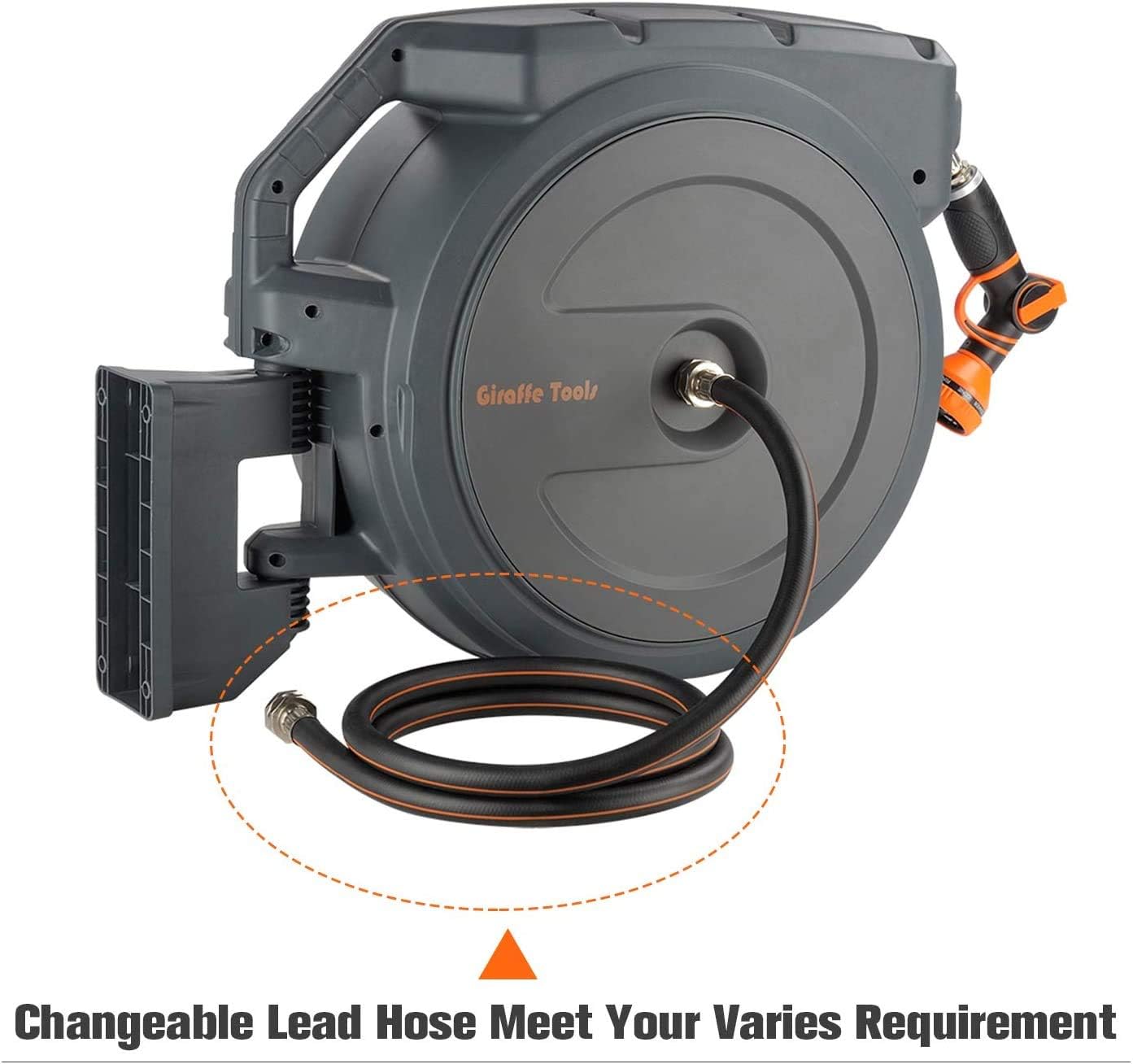 Giraffe Retractable Garden Hose Reel 1/2" x 130 ft, Super Heavy Duty, Any Length Lock, Slow Return System, Wall Mounted and 180° Swivel Bracket : Garden & Outdoor