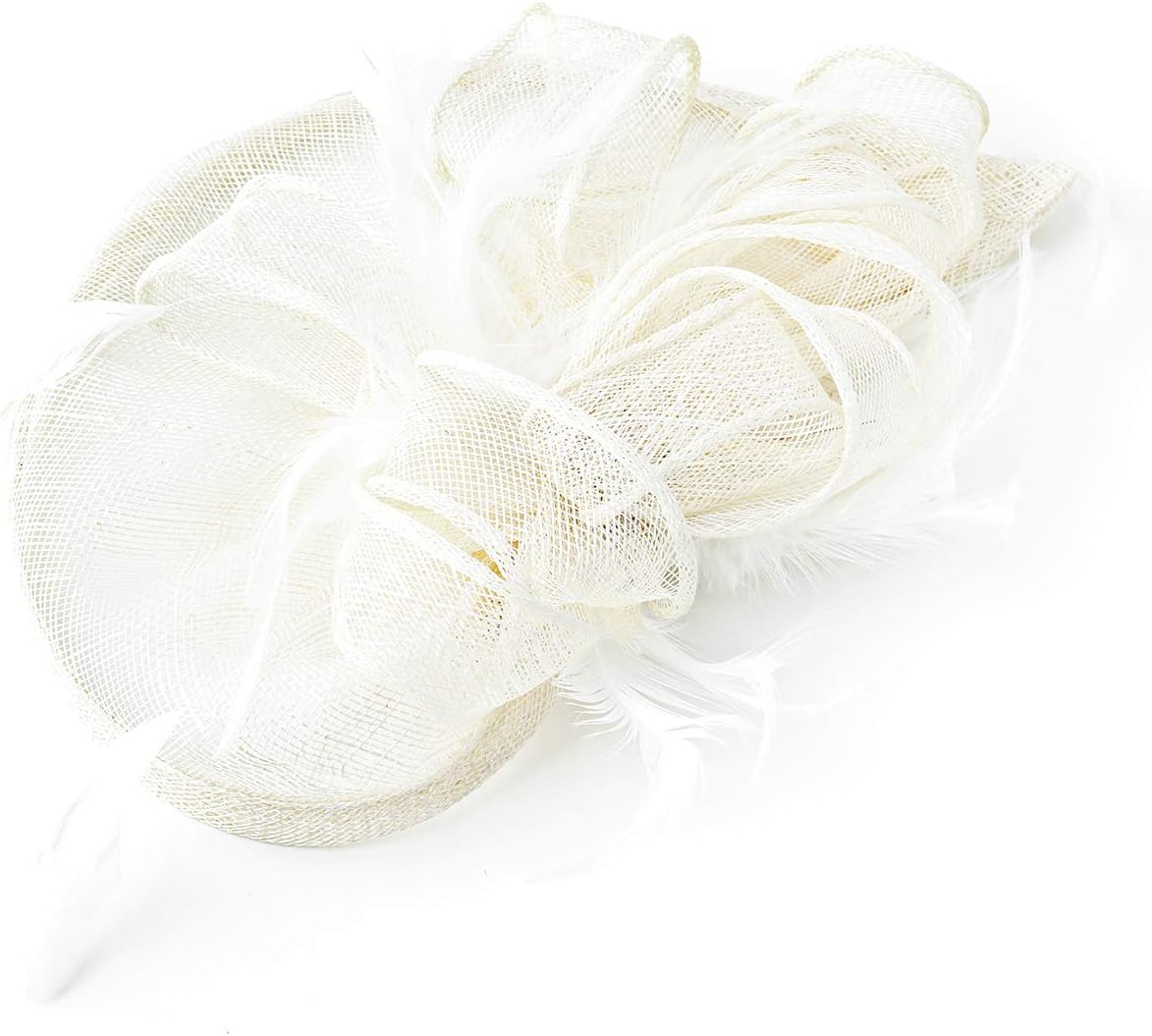 FENTORY Fascinators for Women Sinamay Wedding Hats Tea Party Headband (Beige+Gloves)