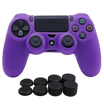 Amazon Com Yorha Silicone Cover Skin Case For Sony Ps4 Slim Pro Dualshock 4 Controller X 1 Purple With Pro Thumb Grips X 8 Video Games