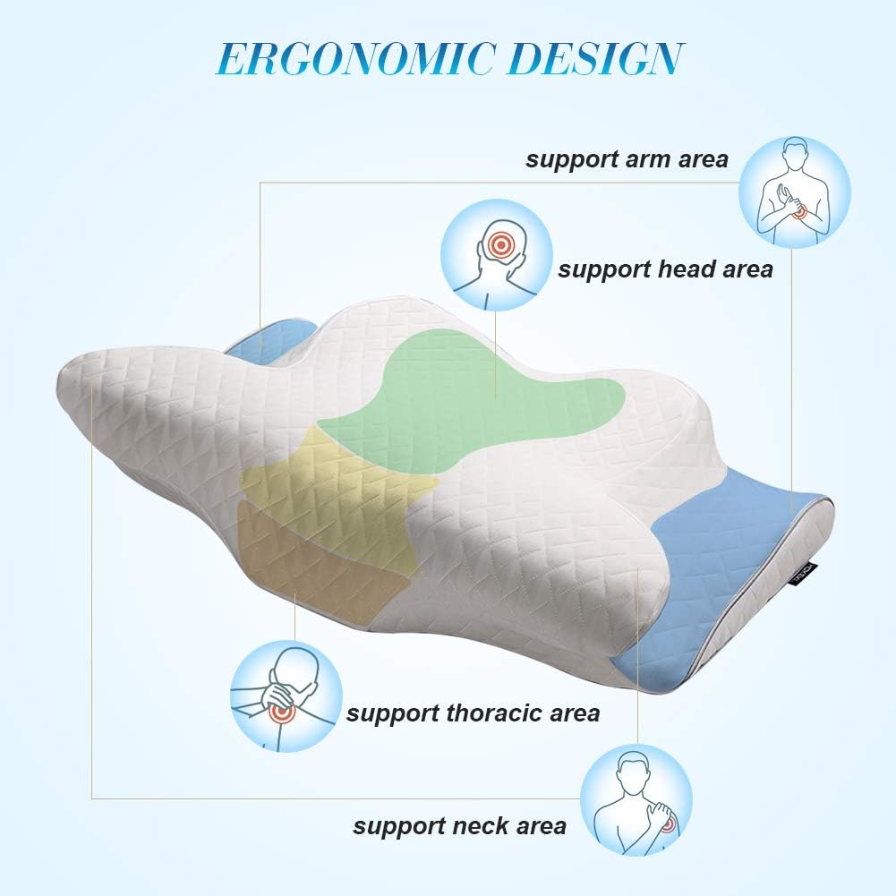 HOKEKI Memory Foam Pillow,Cervical Support Pillow for Side Sleepers,Orthopedic Contour Pillow for Neck Pain,Ergonomic Bed Pillows for Sleeping,Posture Pillow for Back and Stomach Sleep,with Pillowcase: Home & Kitchen