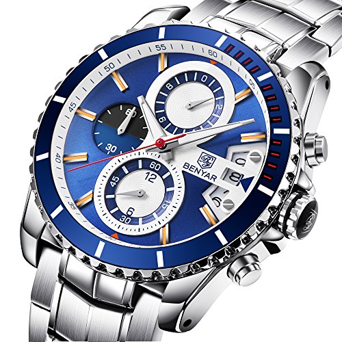 BENYAR Men Quartz Waterproof Watches Business Casual Sport Band Watch Men's Fashion Chronograph watch BY-5127 (BLUE)