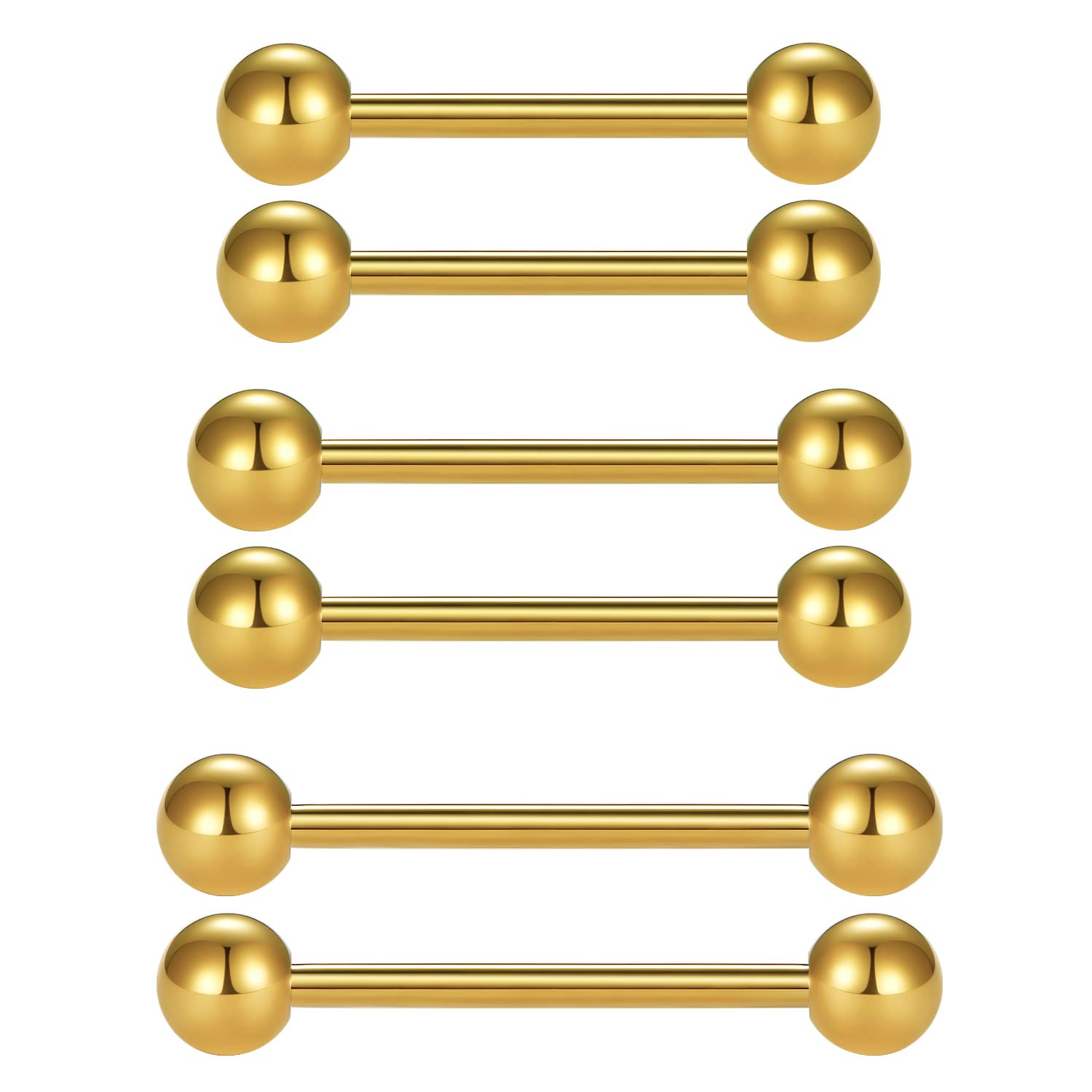16G 6PCS Tongue Bars Nipple Rings for Women Men Stainless Steel Straight Barbells 14-18MM Body Piercing Jewelry