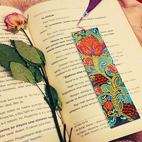 DIY Beaded Bookmarks with 5D Diamond Painting Christmas Gifts Flower Special Shaped Diamond Painting Leather Tassel Bookmark Crafts for Mosaic Making Art Craft for Kids Adults Beginner - Thumbnail 2