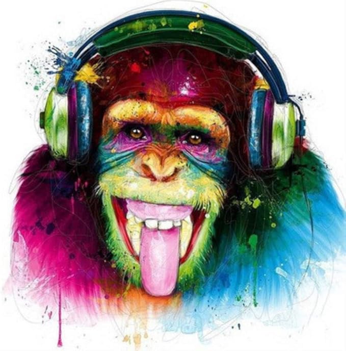 5d Bricolage Plein Diamant Peinture Singe Musique Casques 3d Photo Point De Croix Broderie Strass Cadeau Perle Mosaique Decoration Amazon Fr Cuisine Maison