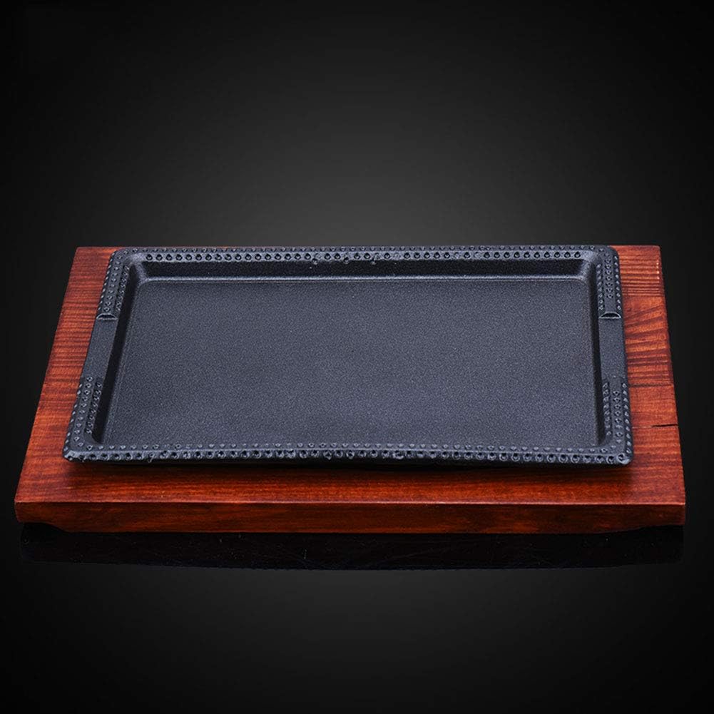 Platter Cast Iron Steak Skillet Rectangle Serving Plate Kitchen World of Flavours Asian Style Mini Cast Iron Serving Dish with Wooden Serving Board 2 Set