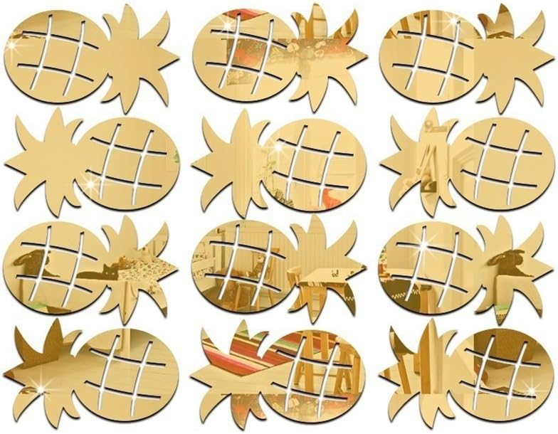 Colorido 12Pcs/Set Cute Pineapple Acrylic Mirror Wall Stickers Decal Room Decor Size Medium (Golden)