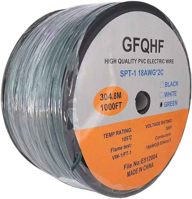 GFQHF UL listed SPT1 Rated Bulk Lamp Zip Cord Extension Wire, 18 Gauge