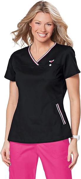 Amazon Com Koi Women S Ashley Sporty Crossover V Neck Scrub Top Stripe Trim Clothing