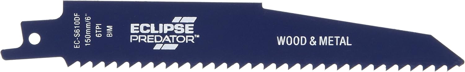 Eclipse Professional Tools EC-S610DF Predator Bi-Metal 150mm x 6TPI: Reciprocating Saw Blades for Cutting Wood & Metal (Pack of 5)