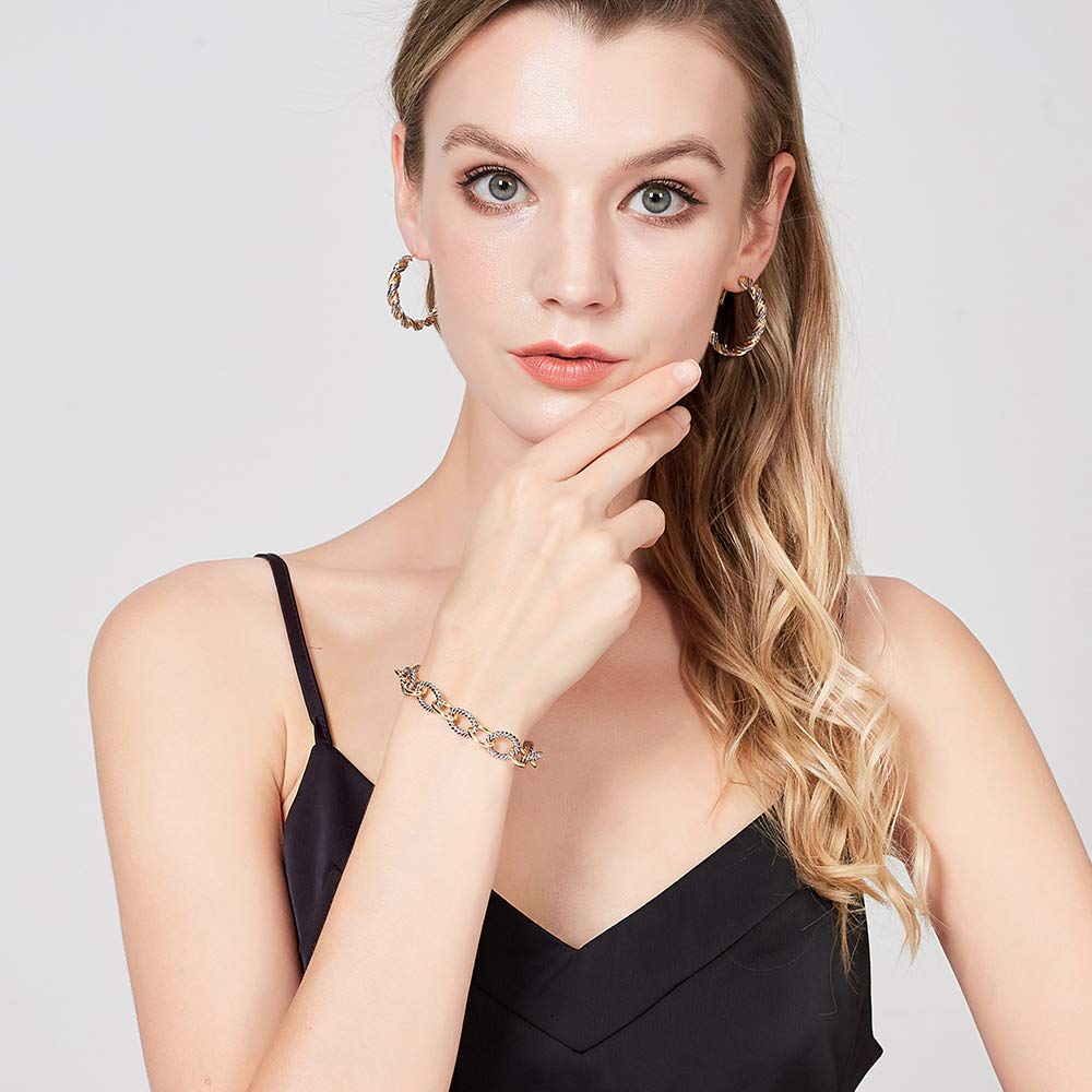 Mytys 2-Tone Circles Chain Bracelet Silver and Gold Cable Wire Bangle Bracelets for Women