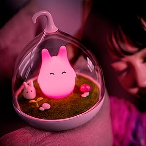 WOMHOPE Children's Night Lights Rechargeable Hand-held Design Tap Sensor Vibration Cage Lamp Night Lights for Kids, Baby,Valentines Gift,Outdoor Lamp (Pink Bunny)
