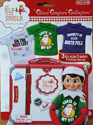 Elf on the Shelf Graphic Tee Multipack with 3 elf-sized t-shirts and keepsake tin suitcase