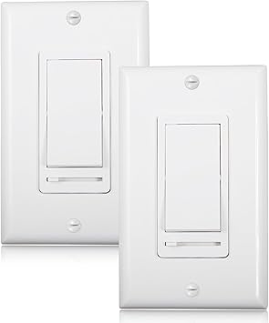 Maxxima 3 Way Single Pole Decorative Led Slide Dimmer Rocker Switch Electrical Light Switch 600 Watt Max Led Compatible Wall Plate Included 2 Pack